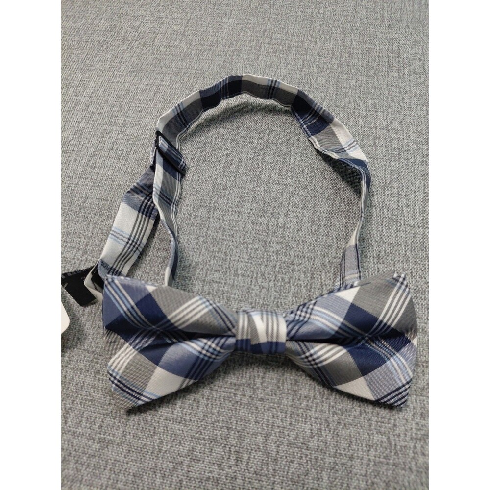 NWT STATEMENTS Blue Check Woven Adjustable Pretied Bow Tie